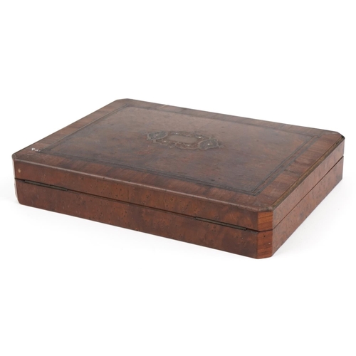 163 - 19th century French bird's eye maple and rosewood box with brass floral inlay and sectional interior... 