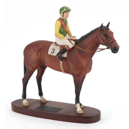 445 - Beswick Connoisseur model of Lester Piggot on Nijinski raised on a hardwood plinth base, 32cm in len... 