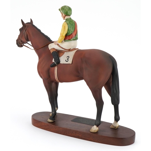 445 - Beswick Connoisseur model of Lester Piggot on Nijinski raised on a hardwood plinth base, 32cm in len... 