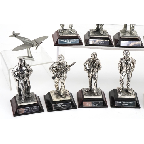 1172 - Twelve Royal Hampshire pewter military figures and two aeroplanes including The RAF Pilot, Tank Comm... 