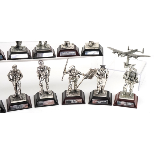 1172 - Twelve Royal Hampshire pewter military figures and two aeroplanes including The RAF Pilot, Tank Comm... 