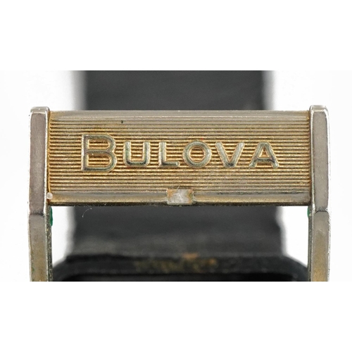 2089 - Bulova, gentlemen's gold Bulova Accutron wristwatch with date aperture housed in a Garrard & Co box,... 