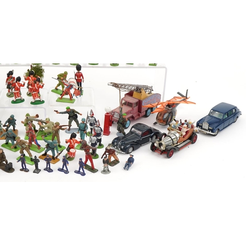 1465 - Collection of vintage and later diecast vehicles and hand painted soldiers including Britains, Corgi... 