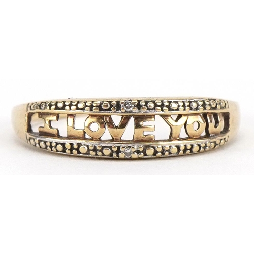 2235 - 9ct gold diamond I love you ring, size M/N, 1.2g