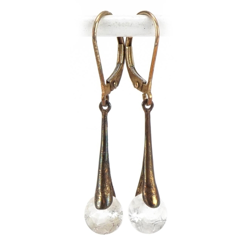 2117 - Pair of 9ct gold clear stone drop earrings, 3.6cm high, 1.9g