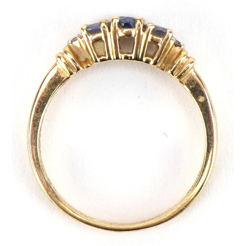 2184 - 14k gold tanzanite and diamond five stone ring, size K/L, 2.1g