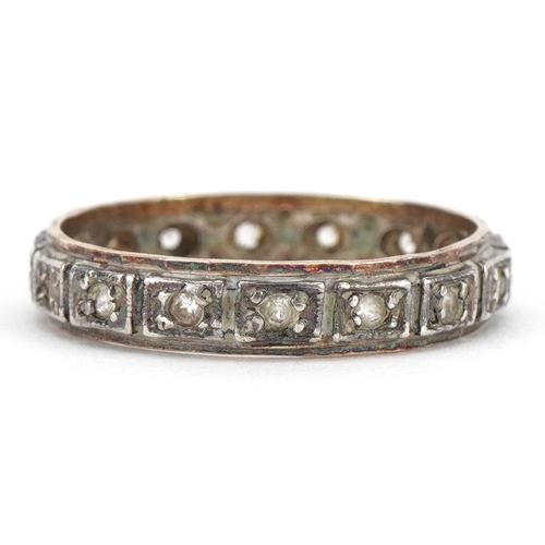 2219 - 9ct gold and silver clear stone eternity ring, size U, 3.0g