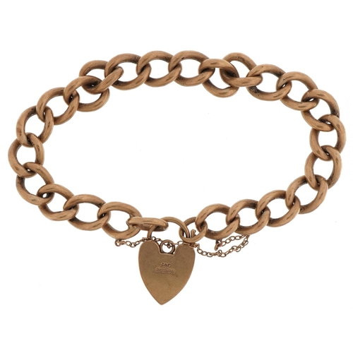 2021 - 9ct gold bracelet with love heart padlock and safety chain, 39.9g