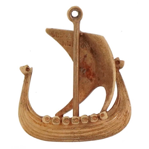 2336 - Norwegian 14ct gold Viking long ship charm, 2.2cm high, 2.4g