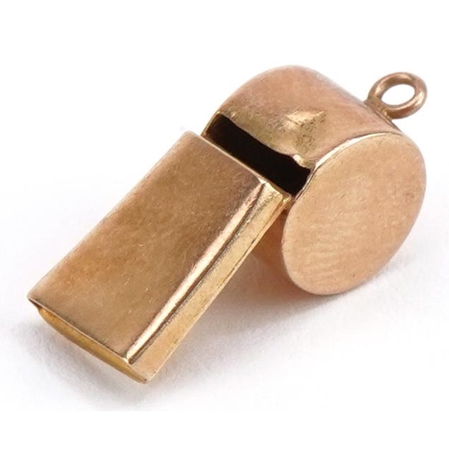 2076 - 9ct gold whistle charm, 1.8cm high, 0.9g