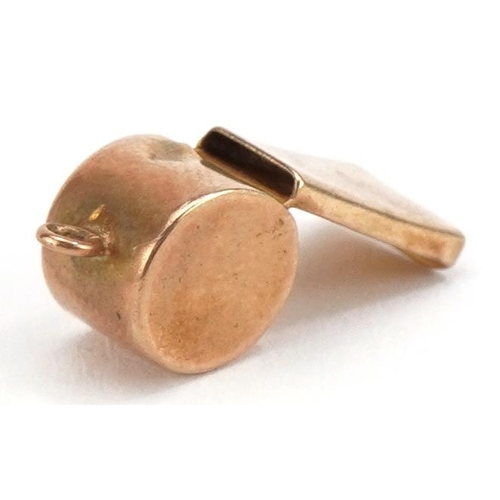 2076 - 9ct gold whistle charm, 1.8cm high, 0.9g