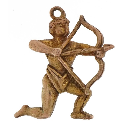 2197 - 9ct gold archer charm, 1.7cm high, 2.3g