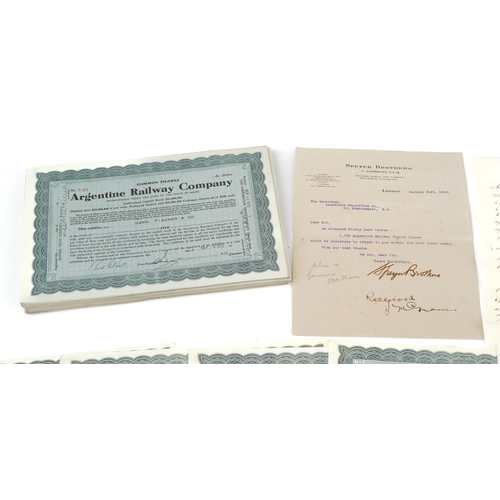 1612 - Extensive collection of early 20th century Argentine Railway Company share certificates