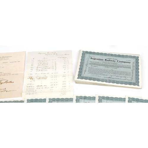 1612 - Extensive collection of early 20th century Argentine Railway Company share certificates