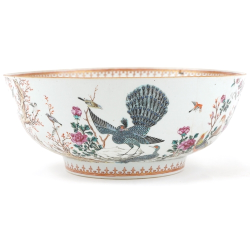 363 - Chinese Mandarin porcelain punch bowl hand painted in the famille rose palette with birds of paradis... 