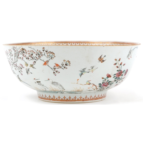 363 - Chinese Mandarin porcelain punch bowl hand painted in the famille rose palette with birds of paradis... 