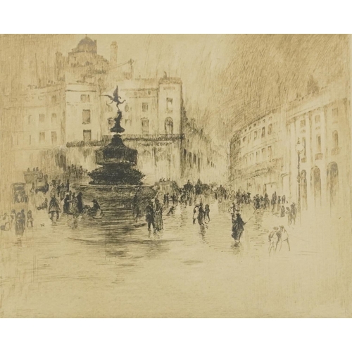 686 - Arthur L Cherry - London Bridge and Shaftsbury Memorial Fountain, pair of pencil signed drypoint etc... 