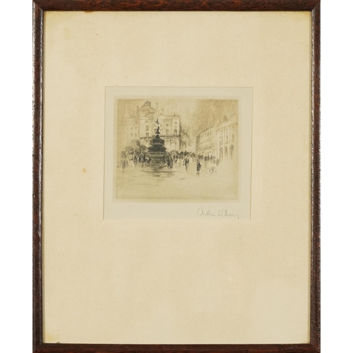 686 - Arthur L Cherry - London Bridge and Shaftsbury Memorial Fountain, pair of pencil signed drypoint etc... 