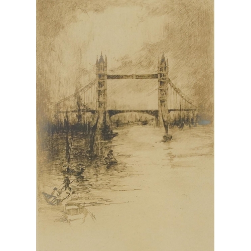 686 - Arthur L Cherry - London Bridge and Shaftsbury Memorial Fountain, pair of pencil signed drypoint etc... 