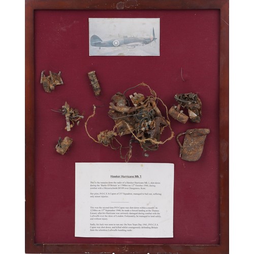 1541 - Two mounted displays of military interest aeroplane shrapnel including Hawker Hurricane MK 1, the la... 