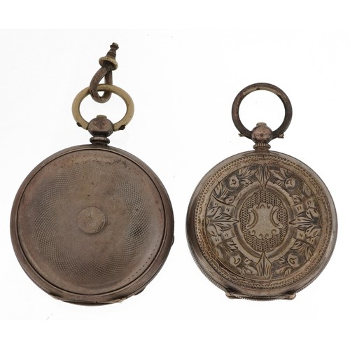 2193 - Two ladies pocket watches including an 800 grade silver example with enamelled floral dial, the larg... 