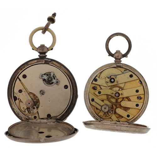 2193 - Two ladies pocket watches including an 800 grade silver example with enamelled floral dial, the larg... 