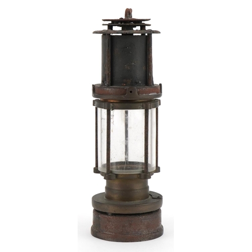 388 - Early 20th century miner's lamp impressed 255, 28cm high