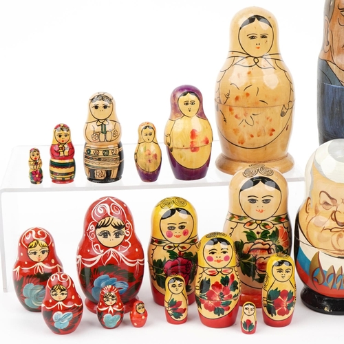 1430 - Ten Russian miniature stacking dolls including political examples, the largest 20.5cm high