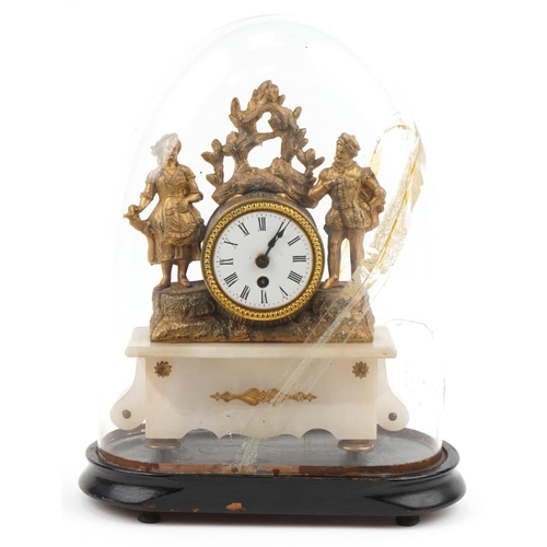 331 - 19th century gilt metal and onyx figural mantle clock with circular enamelled dial having Roman nume... 