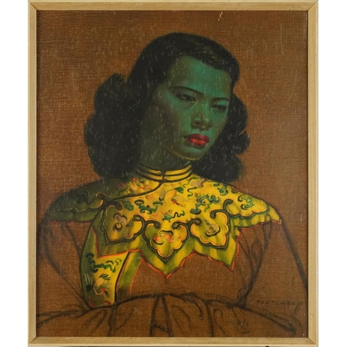 346 - After Vladimir Tretchikoff - The Chinese Girl, vintage print in colour, Boots label verso, framed, 6... 