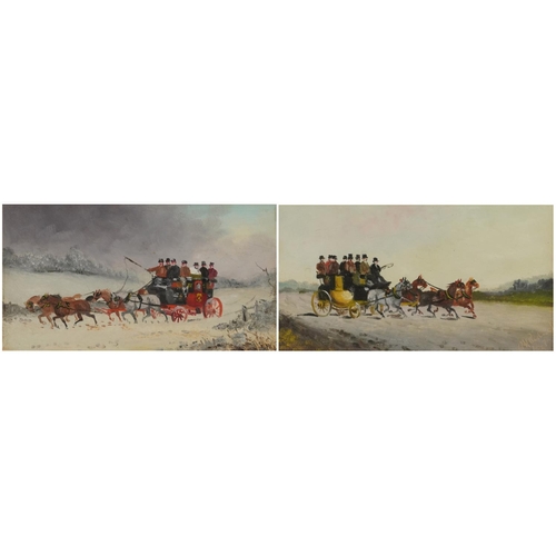 118 - Phillip Henry Rideout - Coaching scenes, pair of British oils, mounted, framed and glazed, each 21cm... 