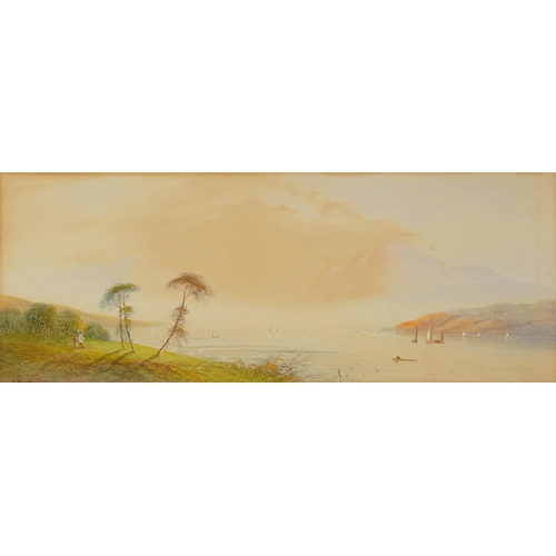 1372 - E Lewis - Mountainous river landscapes with figures and boats, pair of 19th century heightened water... 