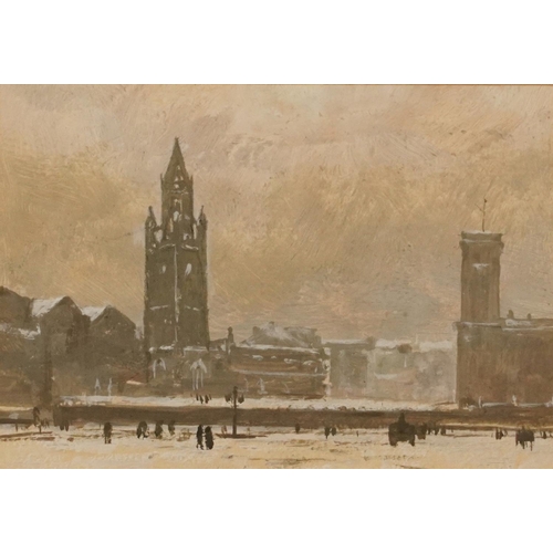 259 - Snowy landscape with church, early 20th century English school gouache, details verso, mounted, fram... 