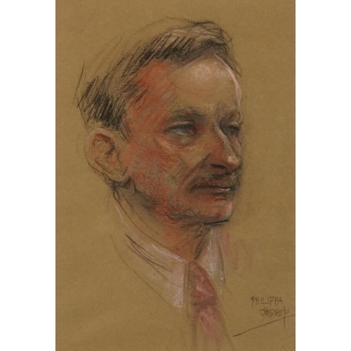 673A - Philippa Jessup - Head and shoulders portrait of a gentleman wearing a tie, signed pastel, mounted, ... 