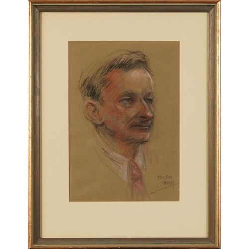 673A - Philippa Jessup - Head and shoulders portrait of a gentleman wearing a tie, signed pastel, mounted, ... 