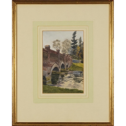 1242 - Bridge over the Stour, 20th century English school watercolour, mounted, framed and glazed, 22.5cm x... 