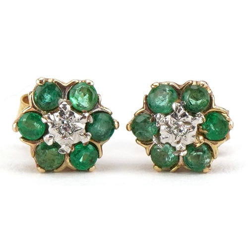 2071 - Pair of emerald and diamond cluster stud earrings, 8mm in diameter, 1.0g