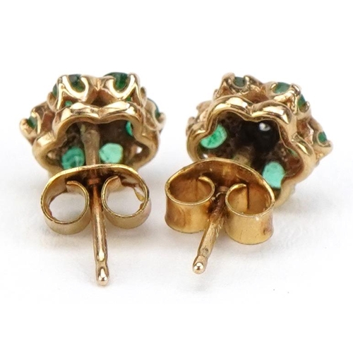 2071 - Pair of emerald and diamond cluster stud earrings, 8mm in diameter, 1.0g