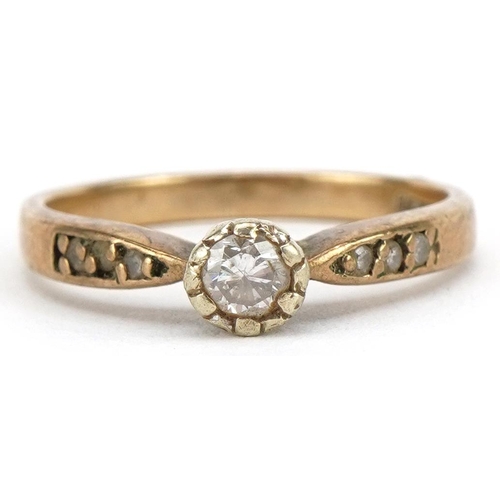 2114 - 9ct gold diamond solitaire ring, the diamond approximately 3.0mm in diameter, size O, 2.5g