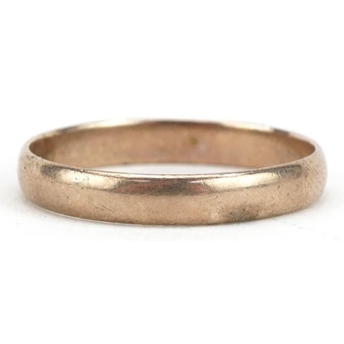 2064 - Gold wedding band, indistinct impressed marks, size O, 1.6g