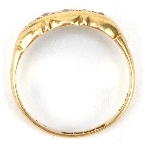 2124 - Edwardian 18ct gold diamond boat ring, size L, 2.0g