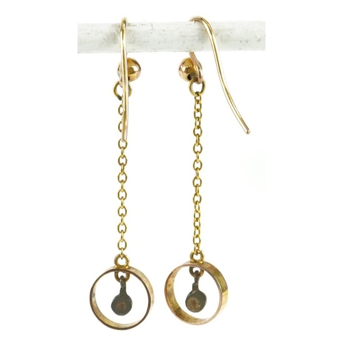 2045 - Pair of Victorian unmarked gold diamond Belcher link drop earrings housed in a Saqui & Lawrence leat... 