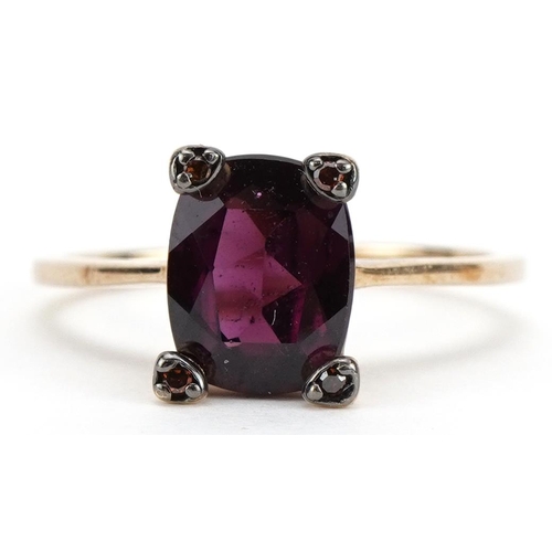 2201 - 9ct gold purple stone and diamond ring, size N, 2.2g