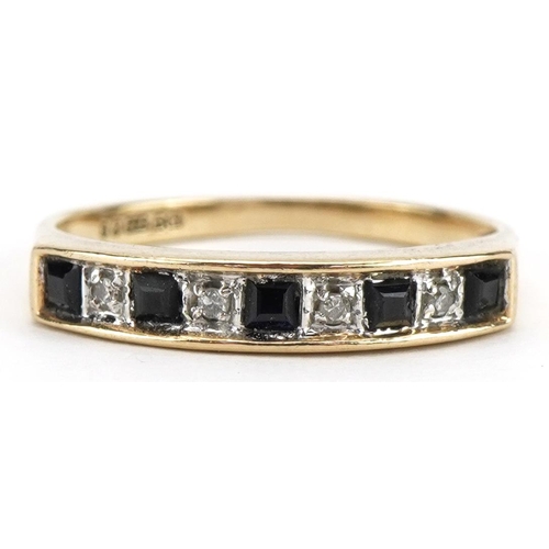 2223 - 9ct gold sapphire and diamond half eternity ring, size N, 1.8g