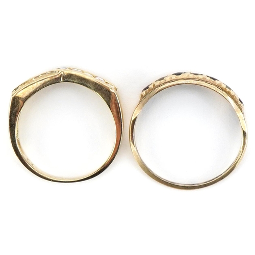 2191 - Two 9ct gold rings including a cubic zirconia crossover example, sizes O and M, total 4.7g