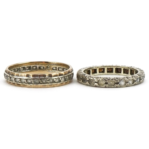 2210 - Two 9ct gold clear stone eternity rings, sizes N and I, total 4.0g