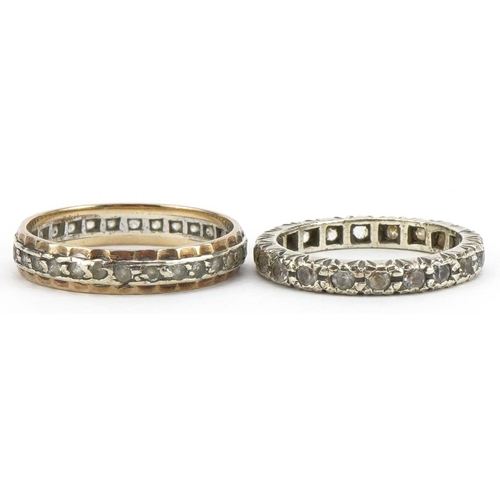 2210 - Two 9ct gold clear stone eternity rings, sizes N and I, total 4.0g