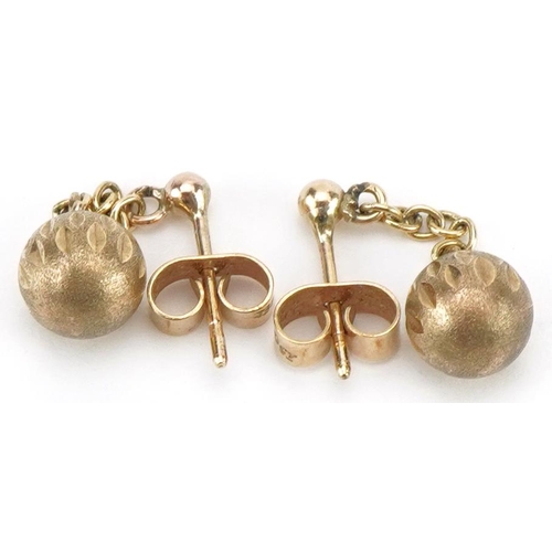 2212 - Pair of 9ct gold Belcher link ball drop earrings, 2.2cm high, 1.9g