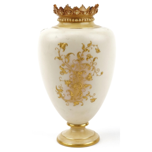 1293 - Royal Worcester, Victorian blush ivory porcelain vase gilded with flowers, numbered 1268 to the base... 