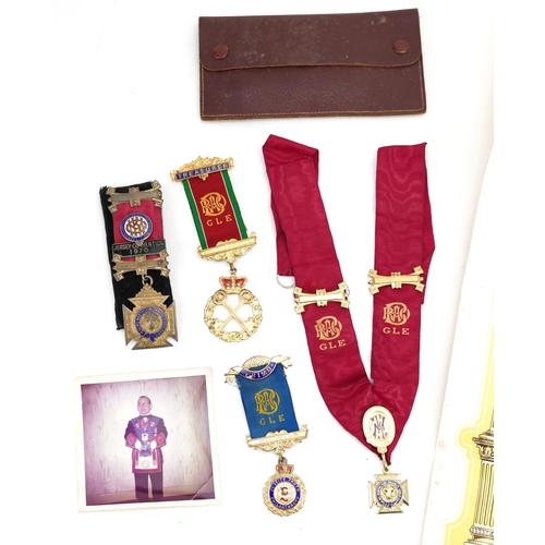 1606 - Four Royal Order of Buffaloes silver and enamel jewels together with two Grand Lodge certificates re... 